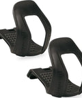 Half Toe Clips For Mountain Bikes Strap Free Pedal Control S M Black Durable Technopolymer Build For Stable Power Transfer And Easy Clip In Lightweight Yet Tough Design Weatherproof Technopolymer For Daily Mountain Riding, black technopolymer half clips on a white background.