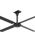 Top Tier Eight Foot Industrial Hvls Ceiling Fan Featuring Matte Black Trim And Beefed Up Direct Drive Core, installed in garage.