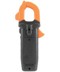 Back view of Pro Grade AC DC Digital Clamp Meter with Auto Ranging 400 Amp Capacity Non Contact Voltage Tester Hi Vis LCD TRMS Readouts.