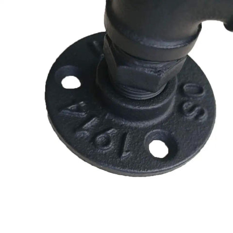 Close-up of black metal mounting base for Barn Sliding Door Rope Handle In Black, Vintage Wrought Iron Style Pull, Antique Look, 280mm Length