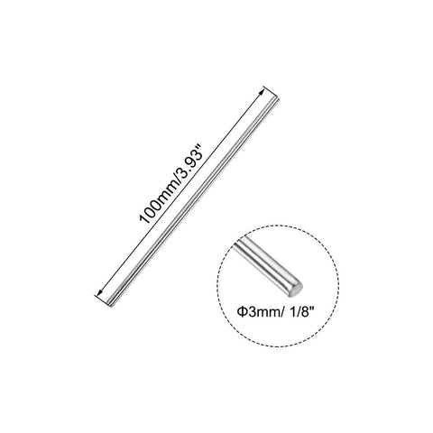 3mm X 100mm 304 Stainless Steel Solid Round Rods Set Of 5 For DIY Crafts And Lathe Projects shown with dimensions