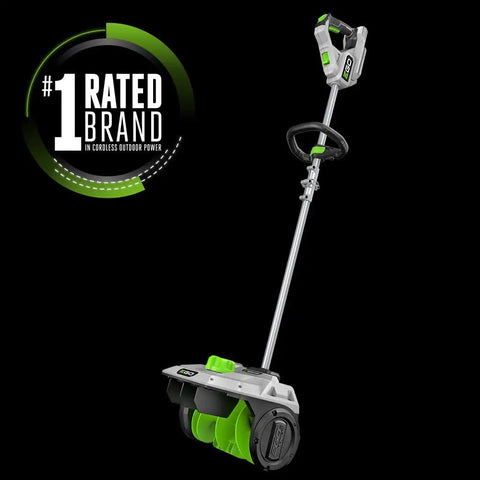 Cordless 12-Inch Electric Snow Shovel With 60-Degree Direction Dial Brushless Motor For Long Run Time Hinged Shaft displayed on black background