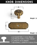 Set Of 6 Flower Inspired Antique Brass Cabinet Knobs With Backplates For Kitchen And Dresser Drawers 1 1/4 Inch Diameter Handles