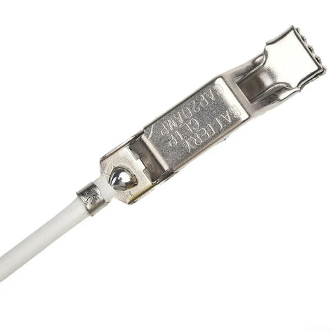 Pro Grade Body Cords For Foil And Epee With Stainless Steel And Plastic Cable close-up of metal clip connector.