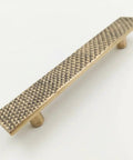 Solid Brass Door Handle With Hand Hammered Finish Rectangular Cabinet Pull Golden Antique Hardware For Doors And Cabinets Durable Solid Metal Construction In 40 Inch Length, showing side angle.