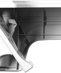 Fold N Stow Compact Foldable Toilet Stool White 8 Inch shown in folded position highlighting space saving design and side view details