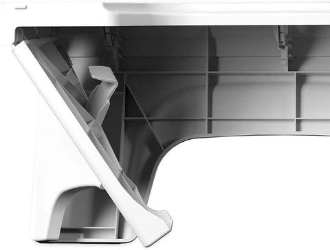 Fold N Stow Compact Foldable Toilet Stool White 8 Inch shown in folded position highlighting space saving design and side view details