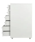 Heavy Duty Six Drawer Metal File Cabinet With Smooth Ball Bearings Slick White Rolling Filing Cabinet For Home Office vertical view with drawers open.