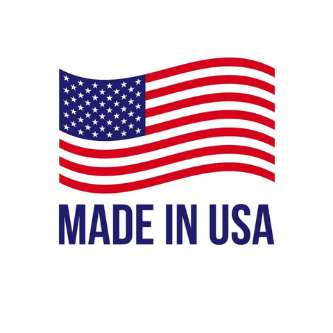 Made in USA flag graphic with red and white stripes and blue stars, symbolizing national pride and quality.