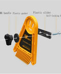 Detail of Dual Pack Featherboard Safety Push Block with plastic handle and slider, highlighting components for woodworking use.