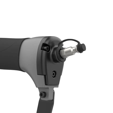 Close-up of the air inlet on a Straight Shooting Pneumatic 3 In 1 Nailer And Stapler for precise pneumatic tool connectivity.