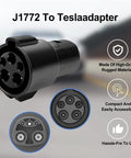 J1772 To Tesla Adapter Level 1 Level 2 EV Charger showing compact design and durable materials for easy charging.