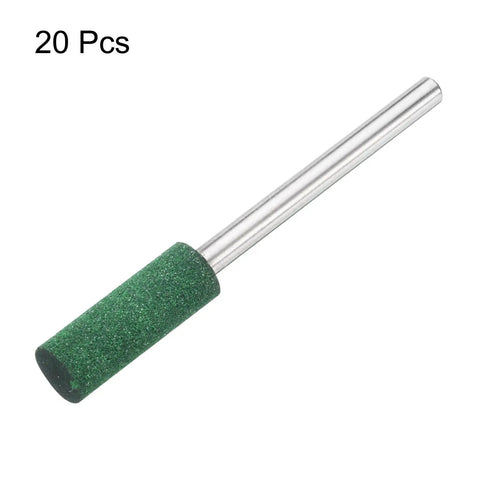 20 Pcs Rubber Polishing Bits Set For Rotary Tools, 6mm Mounted Cylindrical Head With 3mm Shank, 120 Grit, Green