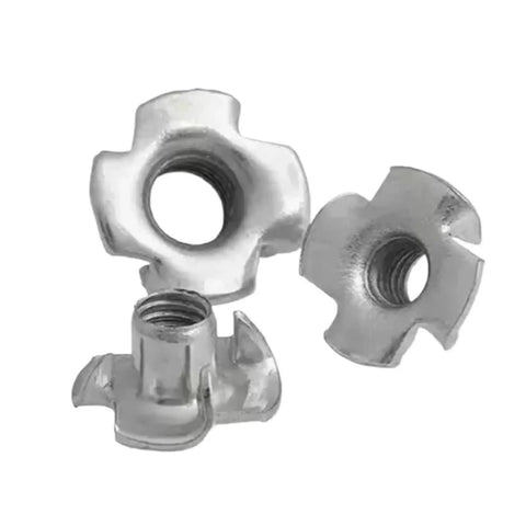 Four Claw Nut Set 20 Pcs Zinc Plated T Nut For Wood Furniture Blind Prong Inserts M10 Size with Beefy Grip visible close-up