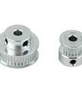 Smooth Aluminum Timing Pulley Kit With 20T And 36T Gears For Mills And CNC Builds. Includes Synced Belts, Hex Wrench Keys And High Grade 5MM Bore Housings For Zero Slip Drive Operations That Run Super Cool. 5mm bore aluminum timing pulleys