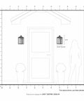 Diagram showing Nyack 1 Light Outdoor Wall Lantern Bronze Finish Model 20582 07 installed by front door, dimensions labeled.