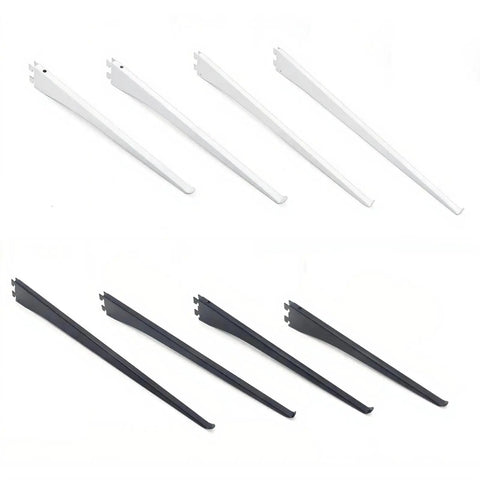 Sturdy Carbon Steel Shelf Brackets For Slotted Shelves Beefy Heavy Duty Wall Mount Hardware Easy Install Metal Brackets black and white