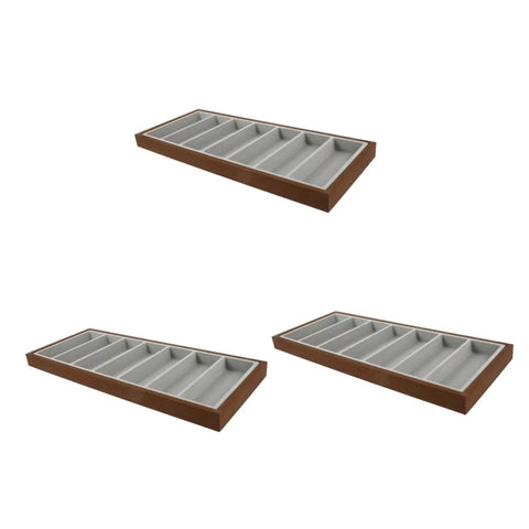 Keep Your Gear Sorted With This Hella Practical 3 Piece Wooden Sunglasses Display Stand Featuring Seven Grid Compartments And Soft Cloth Lining For Shades Jewelry And Watches - Three wooden trays with soft interiors and seven compartments.