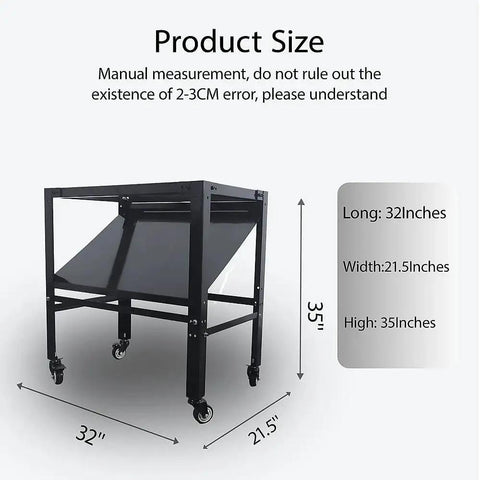 Portable Plasma Cutting Table With Wheels For No-Fuss Moving, Spark-Proof CNC Table With dimensions shown, ideal for garage.