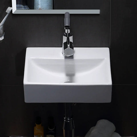 Bathroom Sink Bathroom Vanity Ceramic Vessel Sink Wall Mount Small Bathroom Corner Basin and Faucet White Vessel Sink Vessel Sink with chrome faucet.