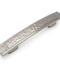 Ten Pack Satin Nickel Hammered Cabinet Pull Handles With Five And One Eighth Inch Overall Length And Three Quarter Inch Width Dual Hole Centers For Three Inch And Three And Three Quarter Inch Centers Includes One Inch Mounting Screws