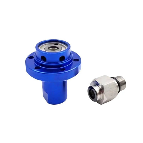 Top Shelf Rotary Joint Closed Seal Replacement For Industrial Machinery slick blue rotary joint with compact design and stainless steel fitting.