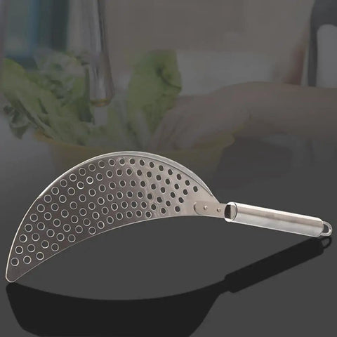 2 Pack Stainless Steel Pot Strainer Set With Safe Handles For Hands Free Drainage on counter