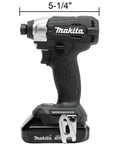 XDT18SY1B-R 18V LXT Sub Compact Brushless Lithium Ion Cordless Impact Driver Kit, 5.25 inch, side view with battery