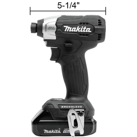 XDT18SY1B-R 18V LXT Sub Compact Brushless Lithium Ion Cordless Impact Driver Kit, 5.25 inch, side view with battery