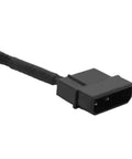 Close-up of 2 Pack 4 Pin To Dual 3 Pin And 4 Pin PWM PC Case Fan Splitter Cable For 12V Cooling with black sleeved connector