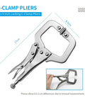 Six Inch Locking C Clamps With Swivel Pads, Heavy Duty Locking Pliers Set For Craftsmen And Home Workshops, 6 Pack, shown with dimensions.
