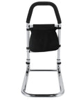 Front view of bed rails with storage bag and assist handle grab for seniors and pregnant folks, sturdy carbon steel