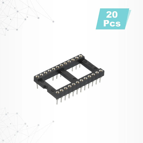 20 Piece DIP IC Socket Adapter Kit with 24 pin round DIP sockets, 15.24mm row pitch, on light background with 20 Pcs text.