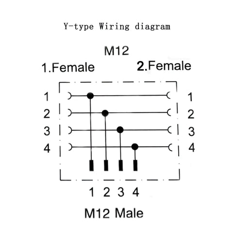 M12 Y Type Connector 4 Pin 1 Male To 2 Female A Code wiring diagram