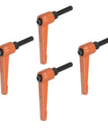 Four Pack Adjustable Clamping Lever Handles M6 25mm Thread 50mm Lever Rotating Quick Release Ratchet Push Button Orange
