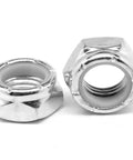 Shop Ready Five Sixteen Inch 18 Tpi Coarse Thread Nyloc Nylon Insert Locknuts Thin Body Corrosion Resistant Stainless Steel 316 Knockout Hold Bulk Pack Of 3000 Units Built Tough Daily Driver close-up of nickel plated locknuts