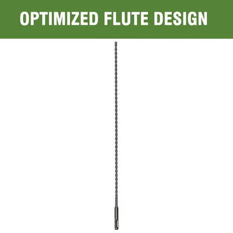 Front view of masonry drill bit, 1/4 in x 18 in SDS-Plus for concrete with long twisted flute