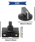 Four Pack Rotary Switches Rated 13 Amps At 125 Volts And 10 Amps At 250 Volts, shown with knob and size dimensions.