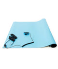 ESD High Temperature Mat Kit For Electronics Workbench Pro Grade 2 Feet Wide 4 Feet Long Zero Point Zero Eight Inches Thick Blue With Wrist Strap And Grounding Cord RoHS And REACH Compliant Assembled In USA