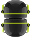 Adjustable Over-The-Head Hearing Protection Earmuffs With 26 dB NRR, black with green accents, front view