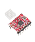 Three Pack A4988 Stepper Motor Driver Boards With Integrated Heat Sinks for reliable microstepping with a red circuit board and aluminum heat sink.