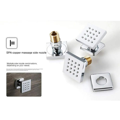 SPA-copper massage side nozzle for Built Tough Wall Mounted Thermostatic Shower System with chrome finish and multiple configurations.