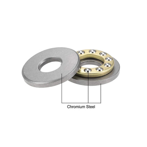 Thrust ball bearings set, chrome steel; gray outer race with brass inner race and steel balls, 8x22x7 mm, 10 pcs