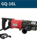 Heavy Duty GQ-16L Electric Rebar Cutter With Mighty All-Copper Motor shown from side angle, showcasing cutting head and handle.