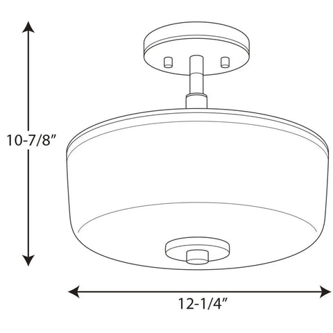 Diagram of Two Light Semi Flush Ceiling Fixture In Etched Umber Finish Twelve Inch Wide Modern Hallway And Living Room Lighting