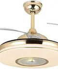 42 Inch Retractable Ceiling Fan With LED Light And Remote Control, Reversible Gold Finish, 4 Clear ABS Blades, Indoor Chandelier