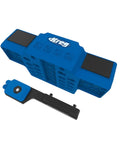 Blue cabinet door mounting jig with adjustable shims, designed for frameless and face frame cabinets, handy home improvement gadget.