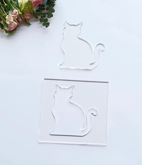 Clear Acrylic Cat Paw Router Template For Woodworking Solid 1/4 Inch Thick Jig For Resin Epoxy Inlay Crafts showcasing two cat shapes.