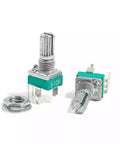 10 Pack B10K Precision Vertical Single-Gang Potentiometer With 15mm Shaft, showing front and angled views with 3-pin connections.