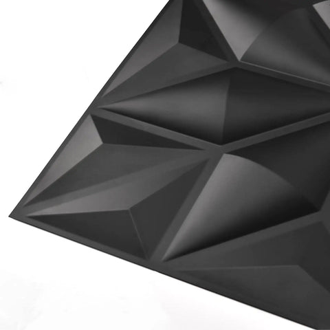 Close-up of Black Diamond 3D Wall Panels Pack Of 12 Tiles 32 Sq Ft Dope Matte Black PVC Decor for Interior Walls
